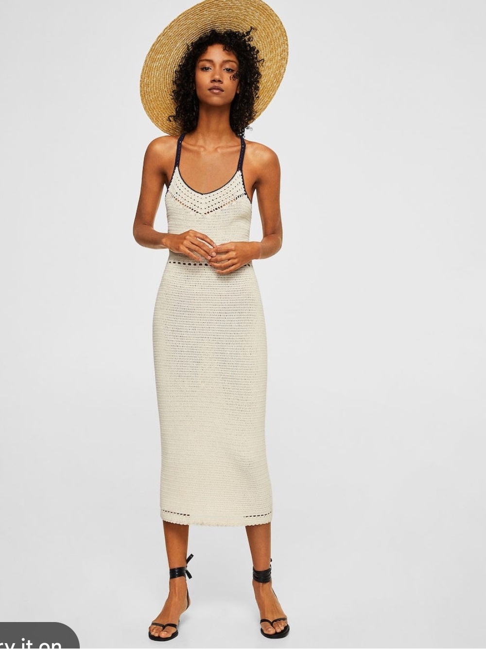 MNG Casual Handmade Cream Knit Crochet Racerback Bohemian Maxi Dress Small